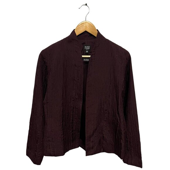 Eileen Fisher Petite Silk Jacket Tank Twinset Burgundy Plum PS 100% Silk - Picture 1 of 14